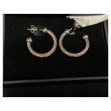 Charriol Ladies Celtic Steel And Rose Gold PVD Cable Hoop Earrings