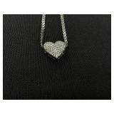 MCYS Cubic Zirconia Pavé Heart 18" Pendant Necklace in Sterling Silver (Clip Needs A Small Repair)