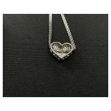 MCYS Cubic Zirconia Pavé Heart 18" Pendant Necklace in Sterling Silver (Clip Needs A Small Repair)