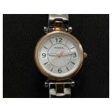 Fossil Womens Carlie Mini Three-Hand Two-Tone Stainless Steel Watch (Needs Battery)