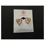 GDGIANI BERNINI CUBIC ZIRCONIA 18K GOLD OVER STERLING SILVER Heart Earrings