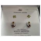 R.H MCYS & CO Lab Created White Sapphire Stone Of Clarity 18K Gold Over Sterling Silver Earrings 2 Pairs (Used, Hoops Need Cleaning)