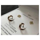 R.H MCYS & CO Lab Created White Sapphire Stone Of Clarity 18K Gold Over Sterling Silver Earrings 2 Pairs (Used, Hoops Need Cleaning)