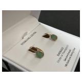 R.H MCYS & CO Emerald Stone Of Tranquility Genuine Emerald 18K Gold Over Sterling Silver Diamond Accent Drop Earrings (Slightly Used, Hoops Need Cleaning)