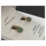 R.H MCYS & CO Emerald Stone Of Tranquility Genuine Emerald 18K Gold Over Sterling Silver Diamond Accent Drop Earrings (Slightly Used, Hoops Need Cleaning)