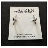 Lauren Ralph Lauren Small Huggie Hoops Cubic Zirconia Sterling Silver 925 With Cleaning Cloth & Bag (Slighty Used, Needs Cleaning)