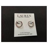 Lauren Ralph Lauren Small Huggie Hoops Cubic Zirconia Sterling Silver 925 With Cleaning Cloth & Bag (Slighty Used, Needs Cleaning)