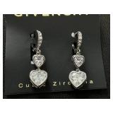 Givenchy Silver-Tone Crystal Double Clear Stone Drop Earrings Cubic Zirconia