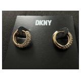 DKNY Gold-Tone Extra-Small Half-Pavé Hoop Earrings, 0.4"