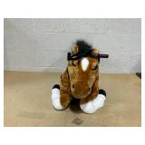 Qaba Spring Rocking Horse, Kids Ride on Horse, Plush Horse Ride-on w/ Sounds & Foot Stirrups for Kids 3-8 Years, Brown (1 Wooden Handle Broken)