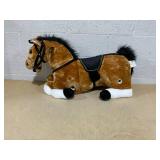 Qaba Spring Rocking Horse, Kids Ride on Horse, Plush Horse Ride-on w/ Sounds & Foot Stirrups for Kids 3-8 Years, Brown (1 Wooden Handle Broken)