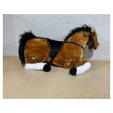 Qaba Spring Rocking Horse, Kids Ride on Horse, Plush Horse Ride-on w/ Sounds & Foot Stirrups for Kids 3-8 Years, Brown (1 Wooden Handle Broken)