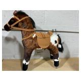 Qaba Kids Wooden Plush Ride-On Rocking Horse Chair Toy with Realistic Sounds Dark Brown/White