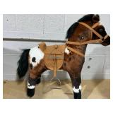 Qaba Kids Wooden Plush Ride-On Rocking Horse Chair Toy with Realistic Sounds Dark Brown/White