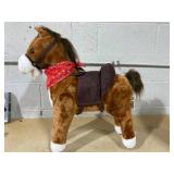 Qaba Kids Ride on Rocking Horse Plush Toy with Realistic Sounds and Red Scarf for Over 3 Years Old Birth Gift