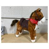 Qaba Kids Ride on Rocking Horse Plush Toy with Realistic Sounds and Red Scarf for Over 3 Years Old Birth Gift