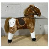 Qaba Kids Plush Toy Rocking Horse Pony Toddler Ride on Animal for Girls Pink Birthday Gifts with Realistic Sounds, Brown
