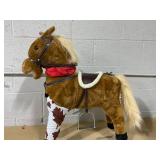 Qaba Kids Plush Toy Rocking Horse Pony Toddler Ride on Animal for Girls Birthday Gifts with Realistic Sounds, Brown