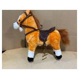 Qaba Kids Plush Toy Rocking Horse Pony Toddler Ride on Animal for Girls Birthday Gifts with Realistic Sounds, Brown