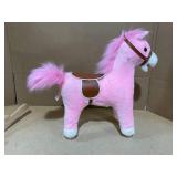 Qaba Kids Plush Toy Rocking Horse Pony Toddler Ride on Animal for Girls Pink Birthday Gifts with Realistic Sounds, Brown
