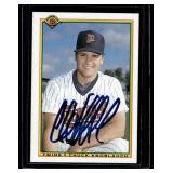 Chuck Knoblauck On-Card Auto 1990 Bowman #415 Signed Minnesota Twins Baseball Carc