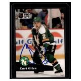 Curt Giles On-Card Auto 1991 Pro Set #114 Minnesota North Stars Hockey Card