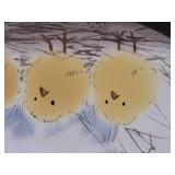 Sweet Hen and Chicks Watercolor Framed Art signed Wells 