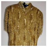 Vintage Silk Gold Beaded Cocktail Dress ~ size XL