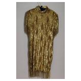 Vintage Silk Gold Beaded Cocktail Dress ~ size XL