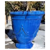 Large Vibrant Blue Ceramic Planters, pair