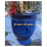 Large Vibrant Blue Ceramic Planters, pair