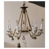 Elegant 8 Light Brass and Quilted Glass Chandelier