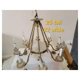 Elegant 8 Light Brass and Quilted Glass Chandelier