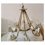 Elegant 8 Light Brass and Quilted Glass Chandelier