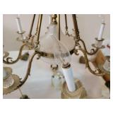 Elegant 8 Light Brass and Quilted Glass Chandelier