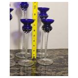 Set of Six Cobalt Blue Cut Crystal Stem Candleholders
