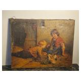 "Feeding the Rabbits" Vintage Print by Felix Schlesinger