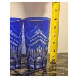 Set of Four Bohemian Cut Glass Cobalt 6-Inch Tumblers