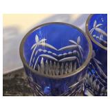 Set of Four Bohemian Cut Glass Cobalt 6-Inch Tumblers