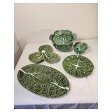 Olfaire Portuguese Green Cabbage Ware Serving Pieces