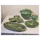 Olfaire Portuguese Green Cabbage Ware Serving Pieces