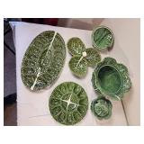 Olfaire Portuguese Green Cabbage Ware Serving Pieces