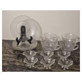 Vintage Cambridge Rosepoint Cup & Saucer Set with Six Nut Dishes