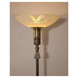 Elegant Brass Torchiere Floor Lamp with Etched Glass Shade