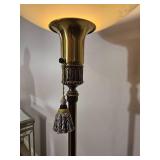 Elegant Brass Torchiere Floor Lamp with Etched Glass Shade
