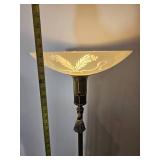 Elegant Brass Torchiere Floor Lamp with Etched Glass Shade