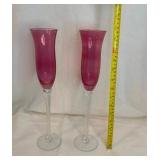 Pink Art Glass Champagne Flutes with Twisted Stems Pair