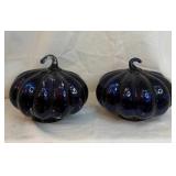 Pair of Deep Cobalt Art Glass Pumpkin Dcor by Cynthia Rowley