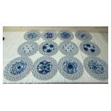 Italian Bassani Pierced Rim Blue and White Decorative Plates Set
