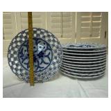 Italian Bassani Pierced Rim Blue and White Decorative Plates Set